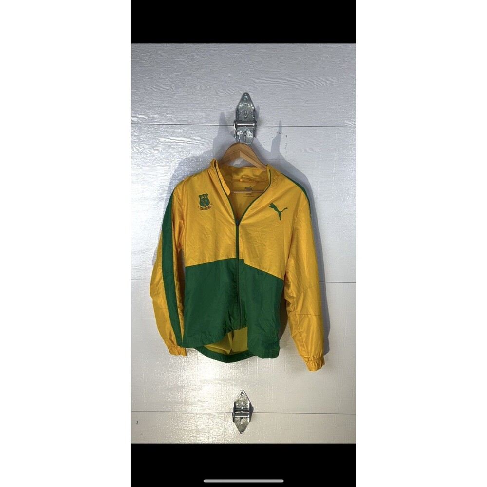 Puma Jacket Mens Medium Yellow Green Jamaica Track Activewear